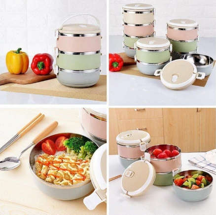3 Layer stainless steel lunch box Lunch box set with lock lip